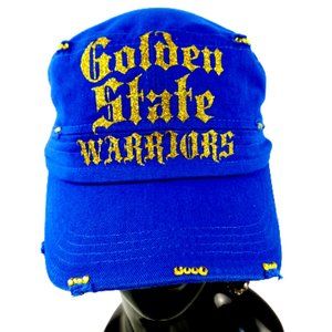 Golden State Warriors Royal Blue Cadet Distressed Cap with Swarovski Crystals.